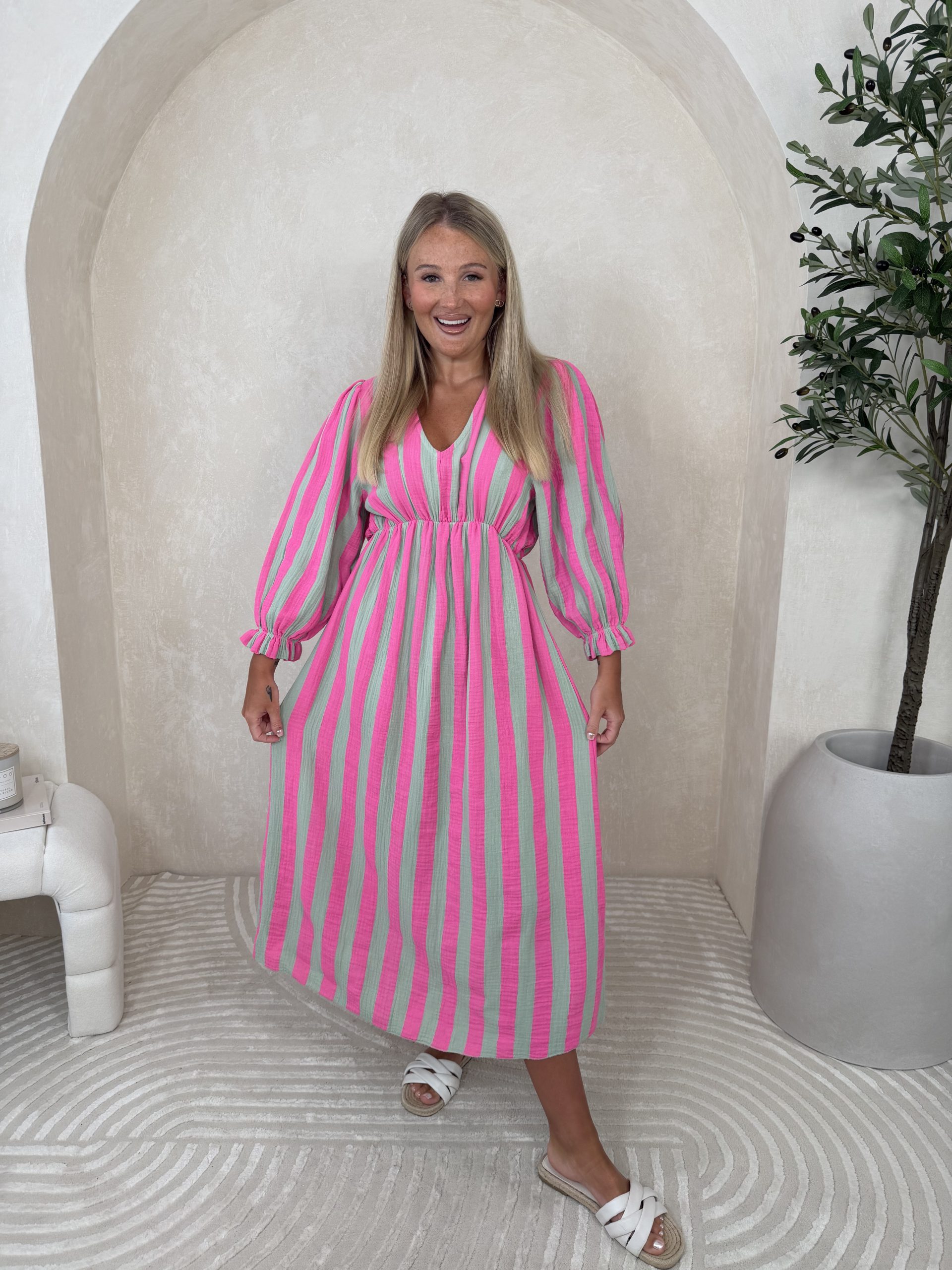 Sukienka Tomalia Pink Green Stripes - obrazek 5