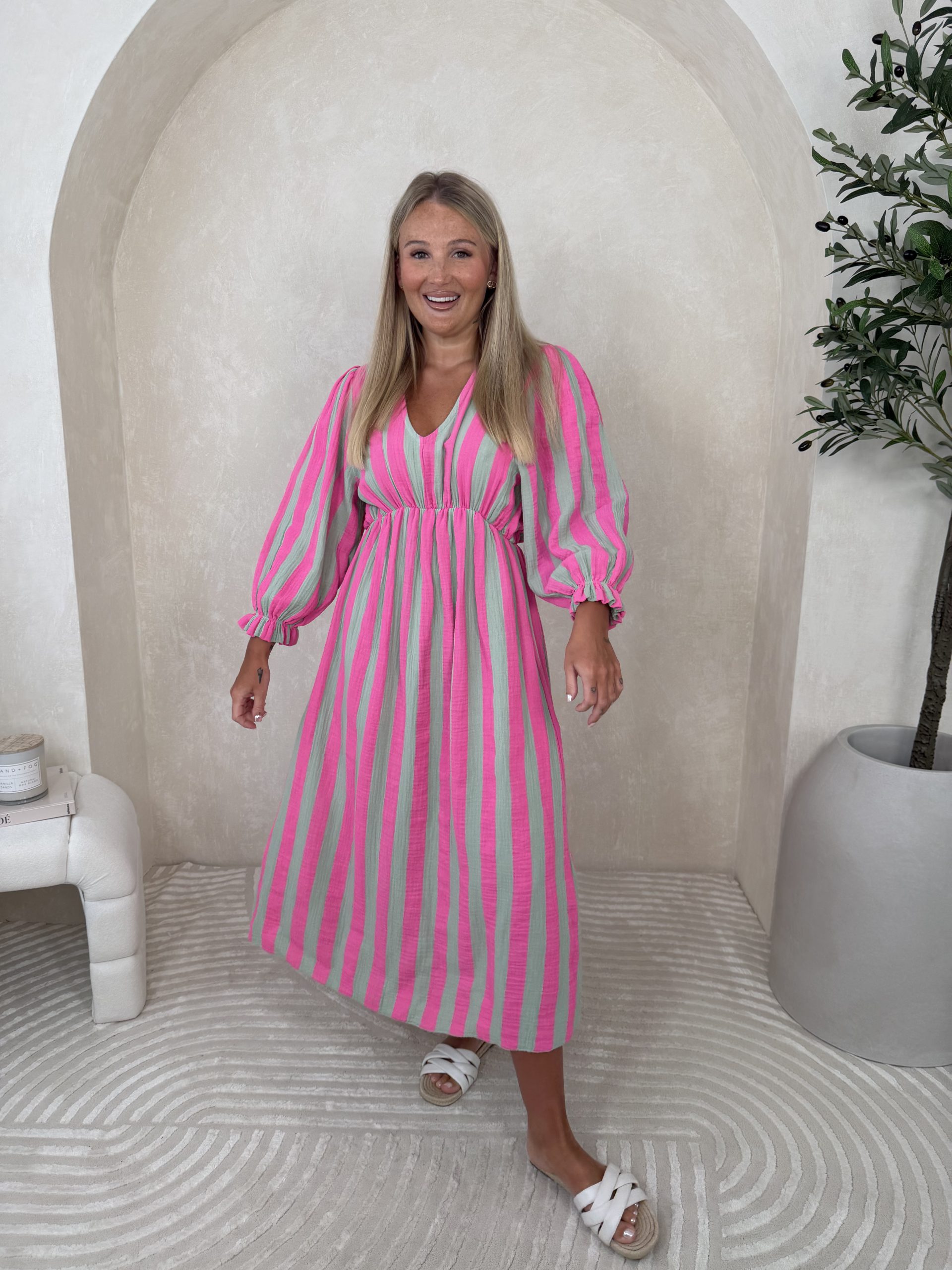 Sukienka Tomalia Pink Green Stripes - obrazek 4